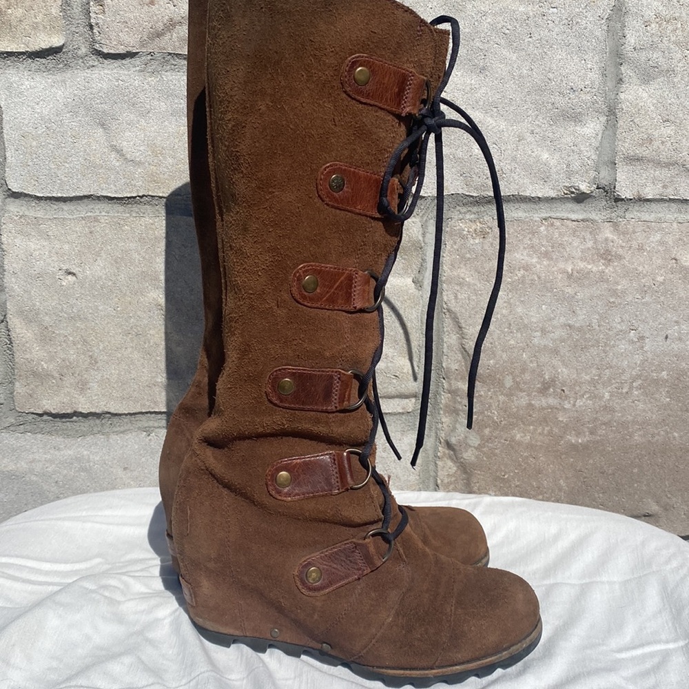 SOREL Joan of Arctic Wedge  Suede & Leather Lace Up Knee High Size 7 - Picture 9 of 13